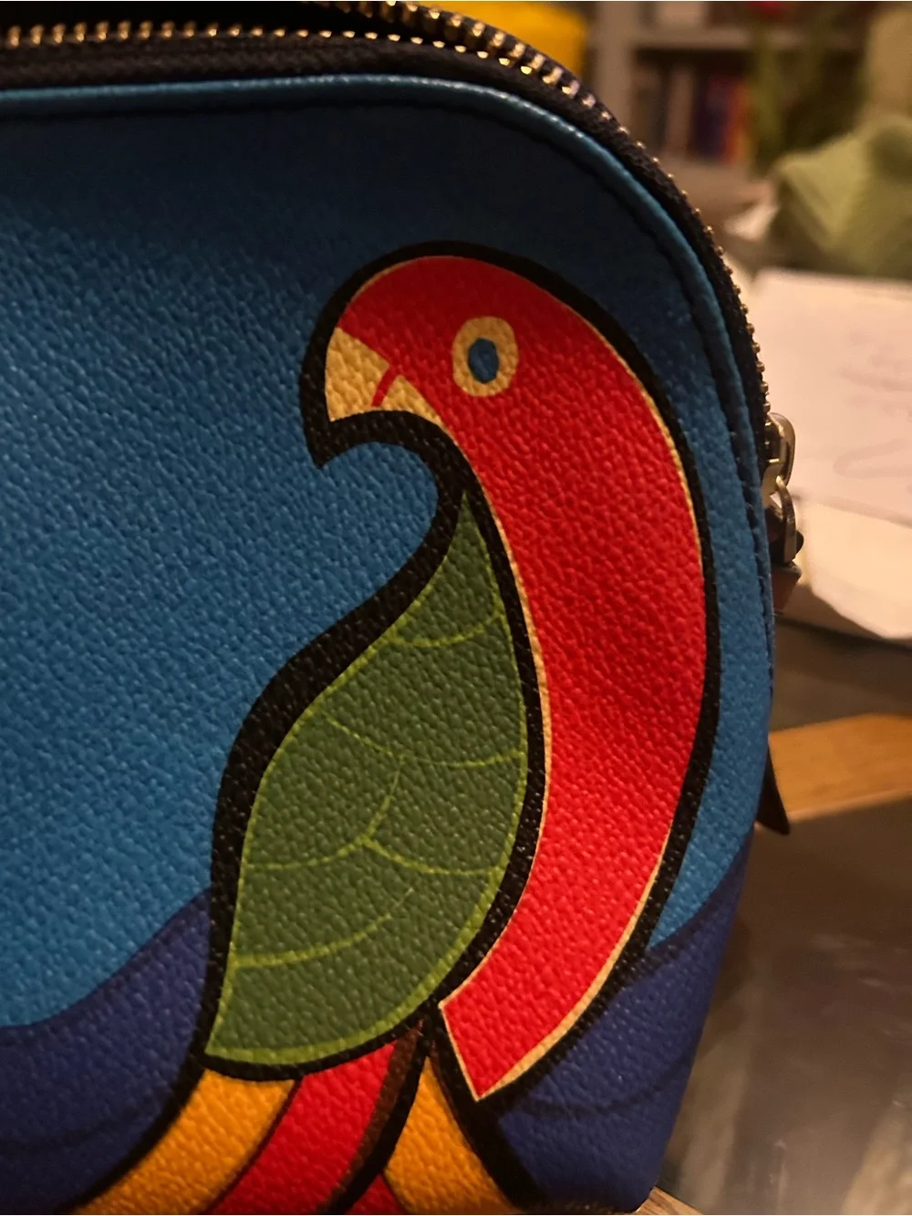 Tory Burch Blue Parrot Printed Cosmetic Pouch